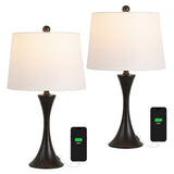 Bennett 22.75" Modern Glam Iron Hourglass LED Table Lamp with USB Charging Port Set 2