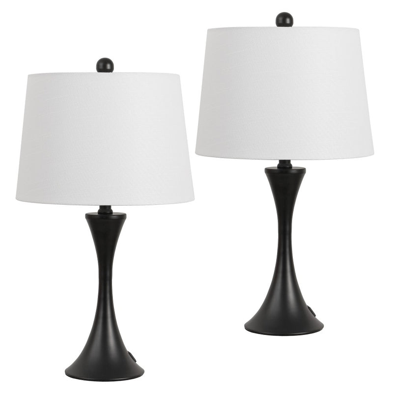Bennett 22.75" Modern Glam Iron Hourglass LED Table Lamp with USB Charging Port Set 2