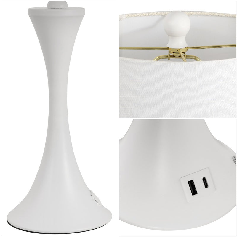 Bennett 22.75" Modern Glam Iron Hourglass LED Table Lamp with USB Charging Port Set 2
