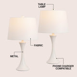 Bennett 22.75" Modern Glam Iron Hourglass LED Table Lamp with USB Charging Port Set 2