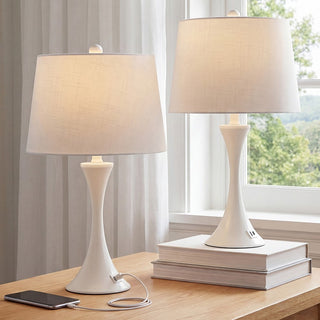 Bennett 22.75" Modern Glam Iron Hourglass LED Table Lamp with USB Charging Port Set 2