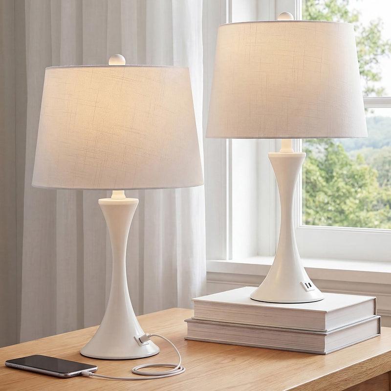 Bennett 22.75" Modern Glam Iron Hourglass LED Table Lamp with USB Charging Port Set 2