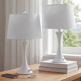 Bennett 22.75" Modern Glam Iron Hourglass LED Table Lamp with USB Charging Port Set 2
