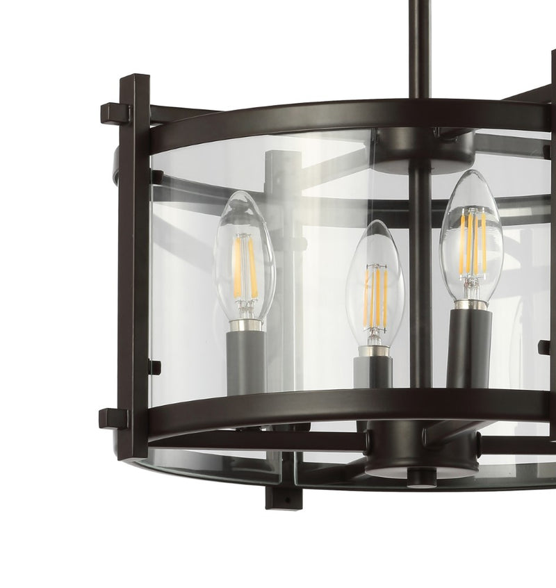 Hampdon 15" Iron/Glass Modern Drum LED Flush Mount - JONATHAN Y