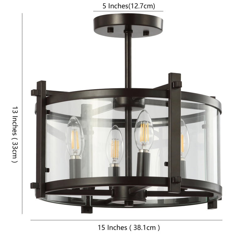 Hampdon 15" Iron/Glass Modern Drum LED Flush Mount - JONATHAN Y
