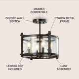 Hampdon 15" Iron/Glass Modern Drum LED Flush Mount - JONATHAN Y
