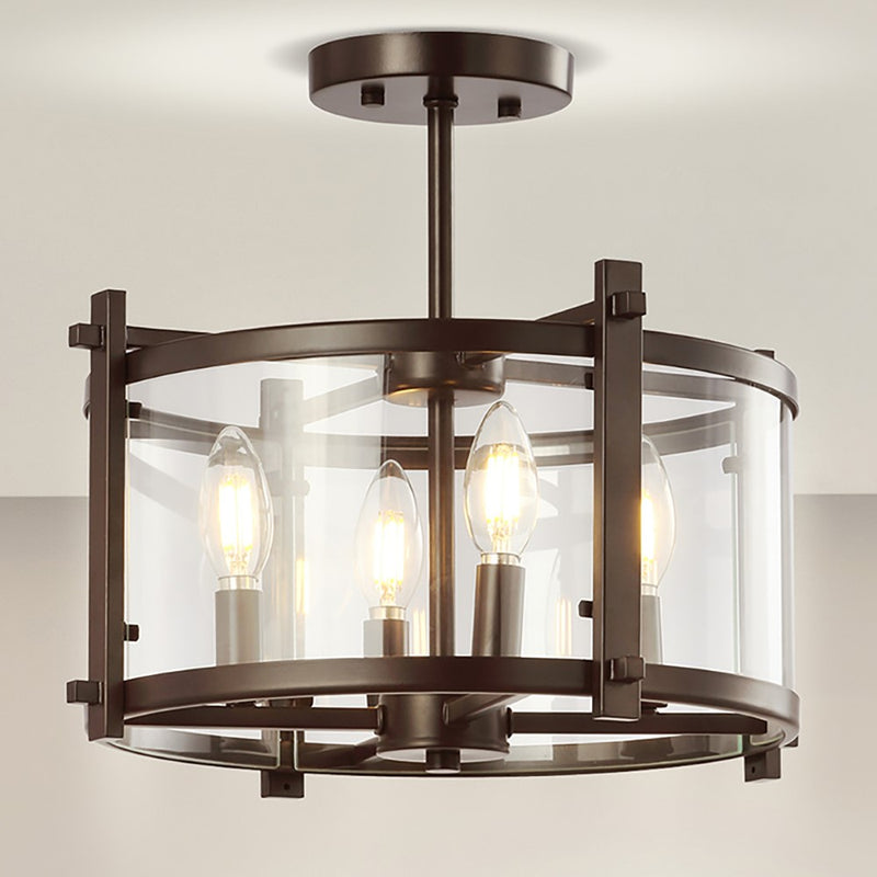 Hampdon 15" Iron/Glass Modern Drum LED Flush Mount - JONATHAN Y