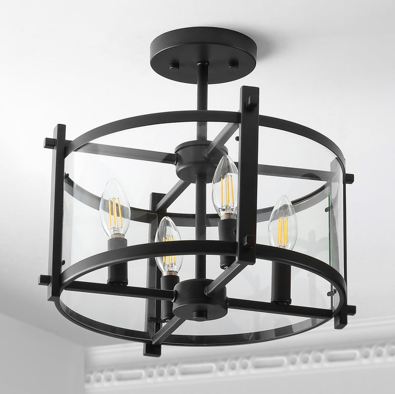 Hampdon 15" Iron/Glass Modern Drum LED Flush Mount - JONATHAN Y
