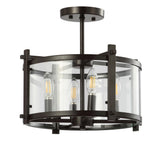 Hampdon 15" Iron/Glass Modern Drum LED Flush Mount - JONATHAN Y