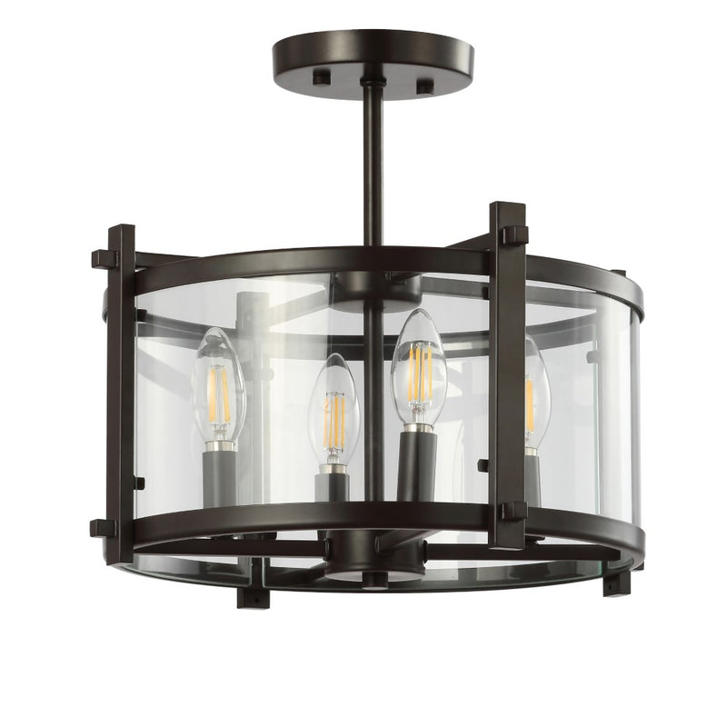 Hampdon 15" Iron/Glass Modern Drum LED Flush Mount - JONATHAN Y
