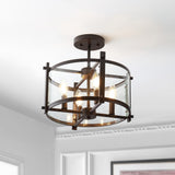Hampdon 15" Iron/Glass Modern Drum LED Flush Mount - JONATHAN Y