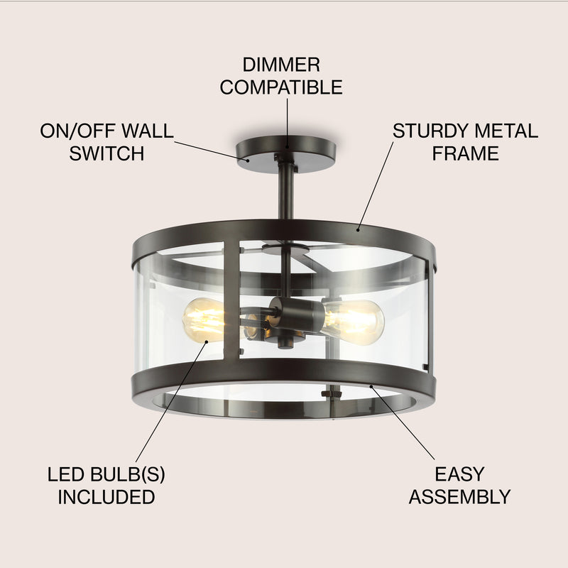 Herndon 15" Iron/Glass Modern LED Flush Mount - JONATHAN Y
