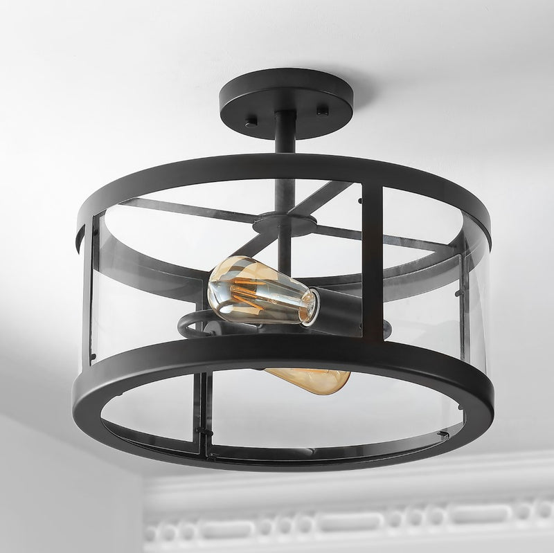 Herndon 15" Iron/Glass Modern LED Flush Mount - JONATHAN Y