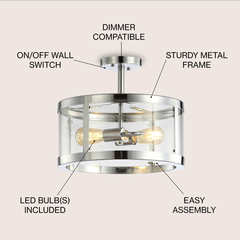 Herndon 15" Iron/Glass Modern LED Flush Mount - JONATHAN Y