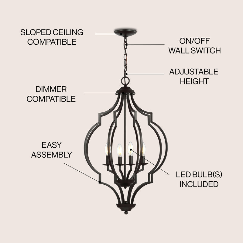 Selema 19" Iron Adjustable Ogee Lantern LED Pendant - JONATHAN Y