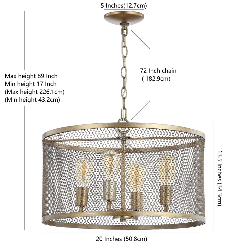 Pen 20" Iron Adjustable Industrial Mesh LED Pendant - JONATHAN Y