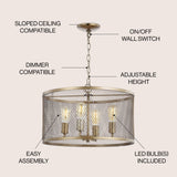 Pen 20" Iron Adjustable Industrial Mesh LED Pendant - JONATHAN Y