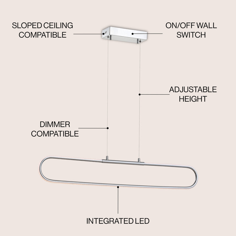 Ned 39" Dimmable Adjustable Integrated LED Metal Linear Pendant - JONATHAN Y