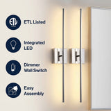 Makena Dimmable Integrated LED Metal Wall Sconce Chrome (Set of 2) / 28" – ICONS