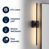 Makena Dimmable Integrated LED Metal Wall Sconce Black (Set of 2) / 28" – ICONS