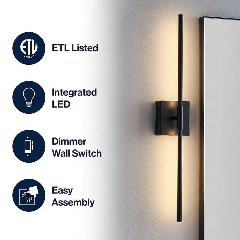 Makena Dimmable Integrated LED Metal Wall Sconce Black (Set of 2) / 28" – ICONS