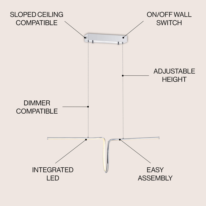 Ali 34.5" Dimmable Adjustable Integrated LED Metal Linear Pendant - JONATHAN Y