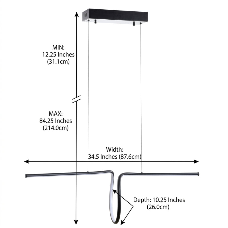 Ali 34.5" Dimmable Adjustable Integrated LED Metal Linear Pendant Black – DIM