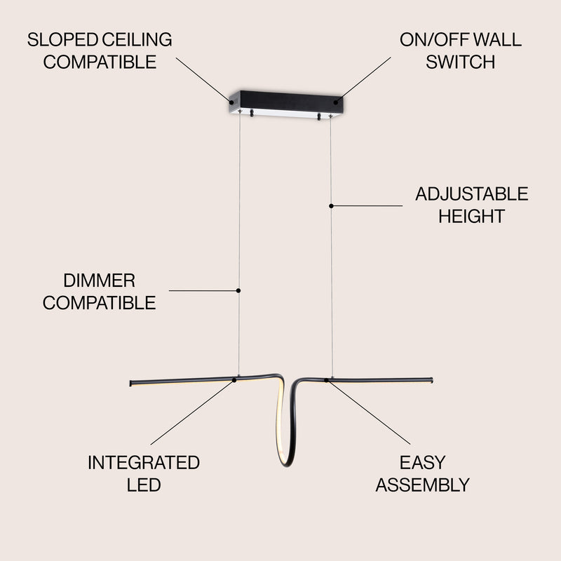 Ali 34.5" Dimmable Adjustable Integrated LED Metal Linear Pendant - JONATHAN Y