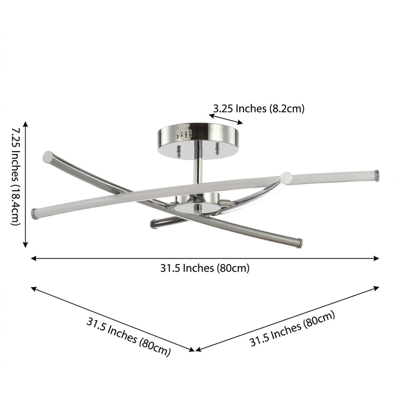 Crucis 31.5" Modern Metal Integrated LED Semi Flush Mount Chrome – DIM