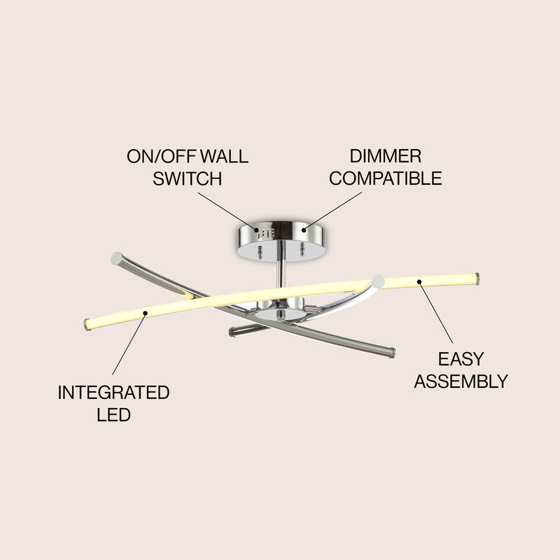 Crucis 31.5" Modern Metal Integrated LED Semi Flush Mount - JONATHAN Y
