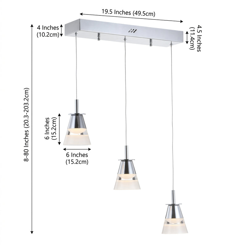 Alain Adjustable Metal Integrated LED Pendant Chrome/Clear / 3 Sockets – DIM