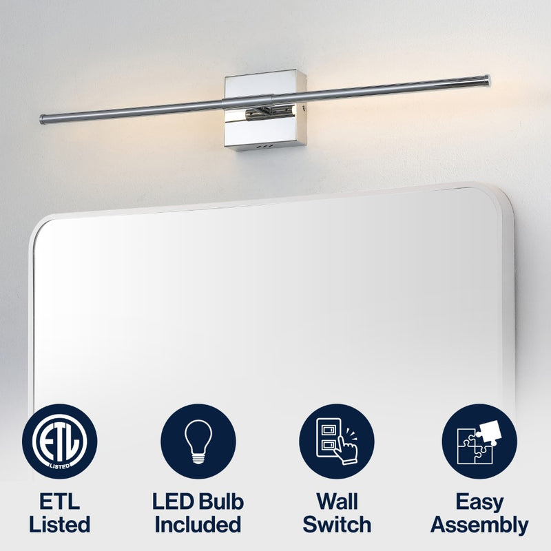 McKenna 28" Modern Minimalist Adjustable Dimmable Integrated LED Metal Wall Sconce
