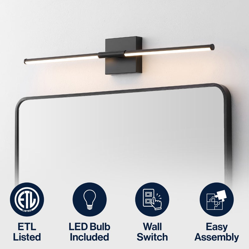 McKenna 28" Modern Minimalist Adjustable Dimmable Integrated LED Metal Wall Sconce