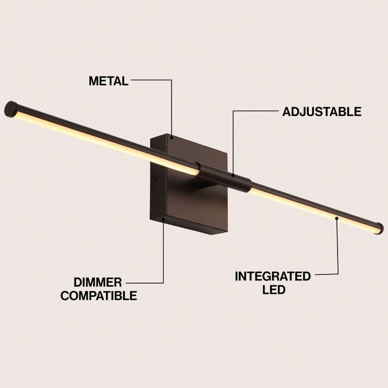 McKenna 28" Modern Minimalist Adjustable Dimmable Integrated LED Metal Wall Sconce