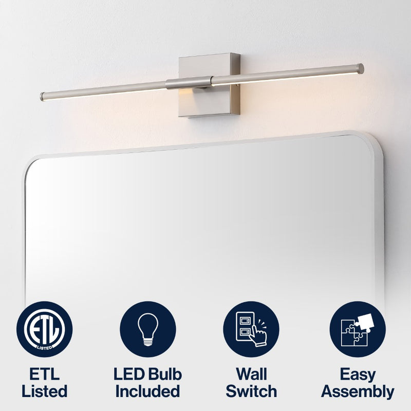 McKenna 28" Modern Minimalist Adjustable Dimmable Integrated LED Metal Wall Sconce