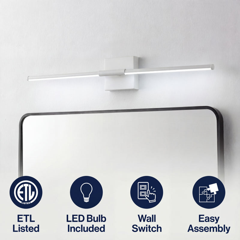 McKenna 28" Modern Minimalist Adjustable Dimmable Integrated LED Metal Wall Sconce