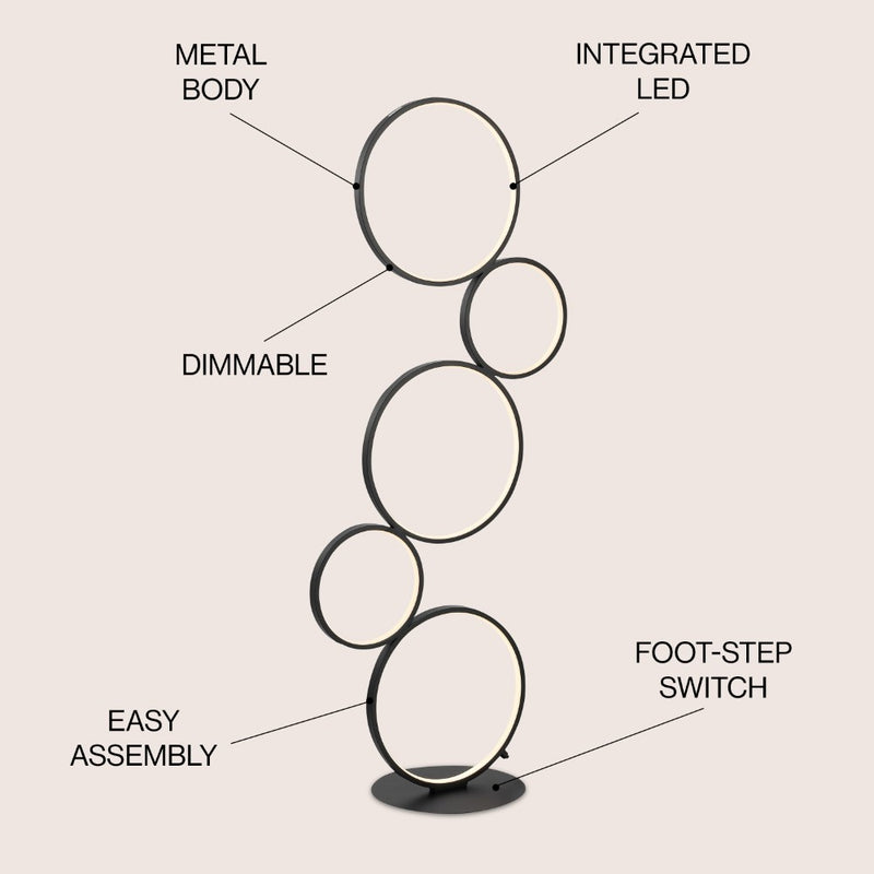 Pluto Stacked Circles 45" Contemporary Modern Iron/Aluminum Integrated LED Floor Lamp - JONATHAN Y