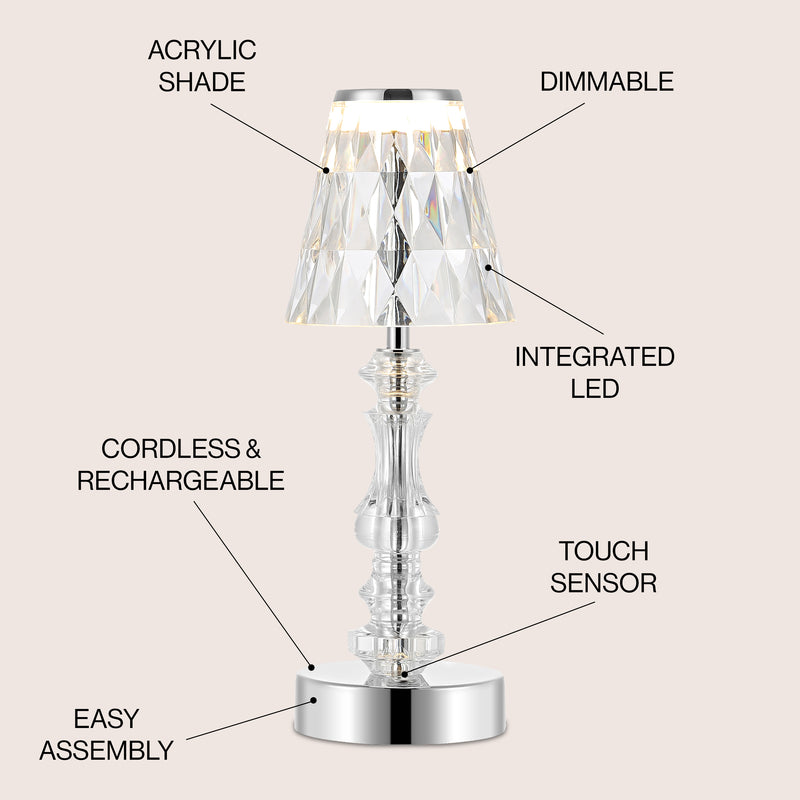 Lillian 12.75" Bohemian Classic Acrylic Rechargeable Integrated LED Table Lamp - JONATHAN Y