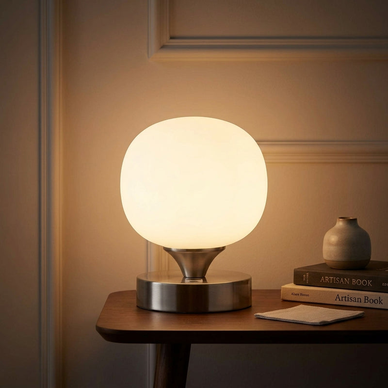 Owen 6.13" Bohemian Farmhouse Iron Rechargeable Integrated LED Table Lamp Nickel/White – AI-ON