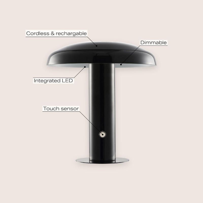 Suillius 11" Contemporary Bohemian Rechargeable/Cordless Iron Integrated LED Mushroom Table Lamp - JONATHAN Y