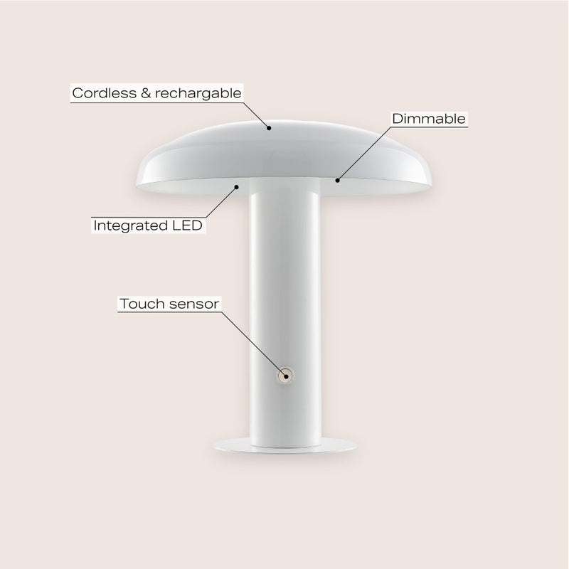 Suillius 11" Contemporary Bohemian Rechargeable/Cordless Iron Integrated LED Mushroom Table Lamp - JONATHAN Y