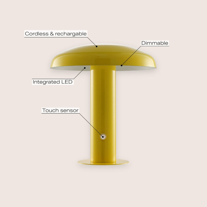 Suillius 11" Contemporary Bohemian Rechargeable/Cordless Iron Integrated LED Mushroom Table Lamp