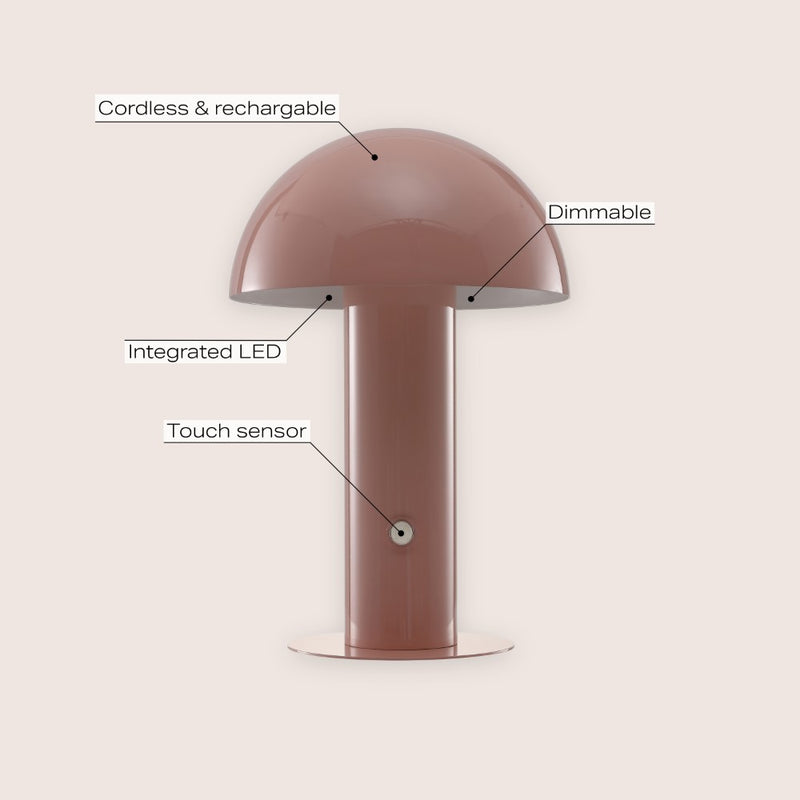 Boletus 10.75" Contemporary Bohemian Rechargeable/Cordless Iron Integrated LED Mushroom Table Lamp