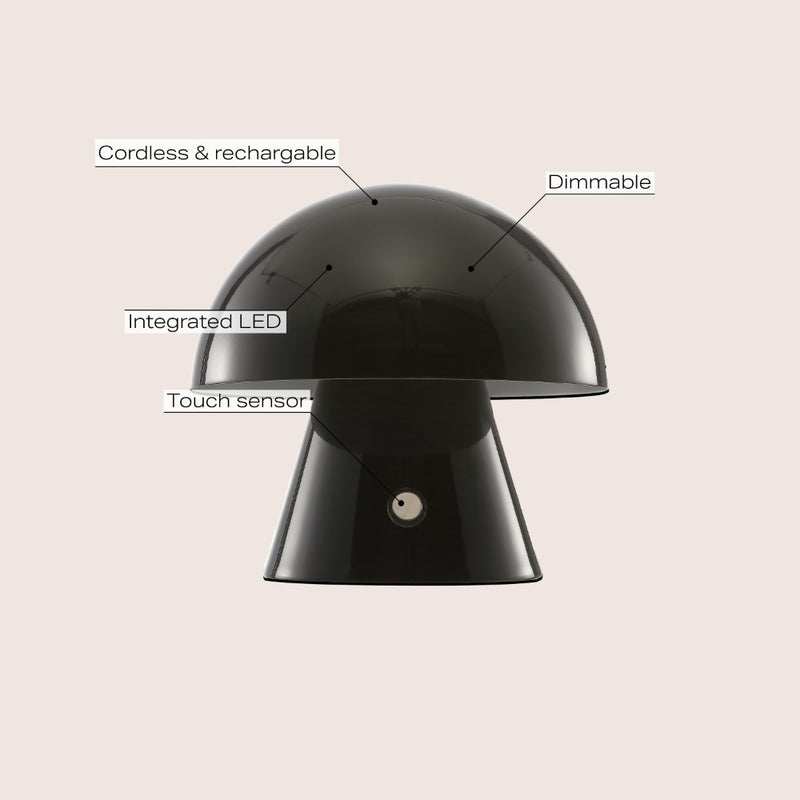 Porcini 7" Contemporary Bohemian Rechargeable/Cordless Iron Integrated LED Mushroom Table Lamp - JONATHAN Y