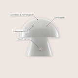 Porcini 7" Contemporary Bohemian Rechargeable/Cordless Iron Integrated LED Mushroom Table Lamp - JONATHAN Y