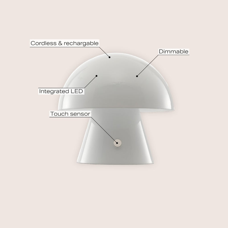 Porcini 7" Contemporary Bohemian Rechargeable/Cordless Iron Integrated LED Mushroom Table Lamp - JONATHAN Y