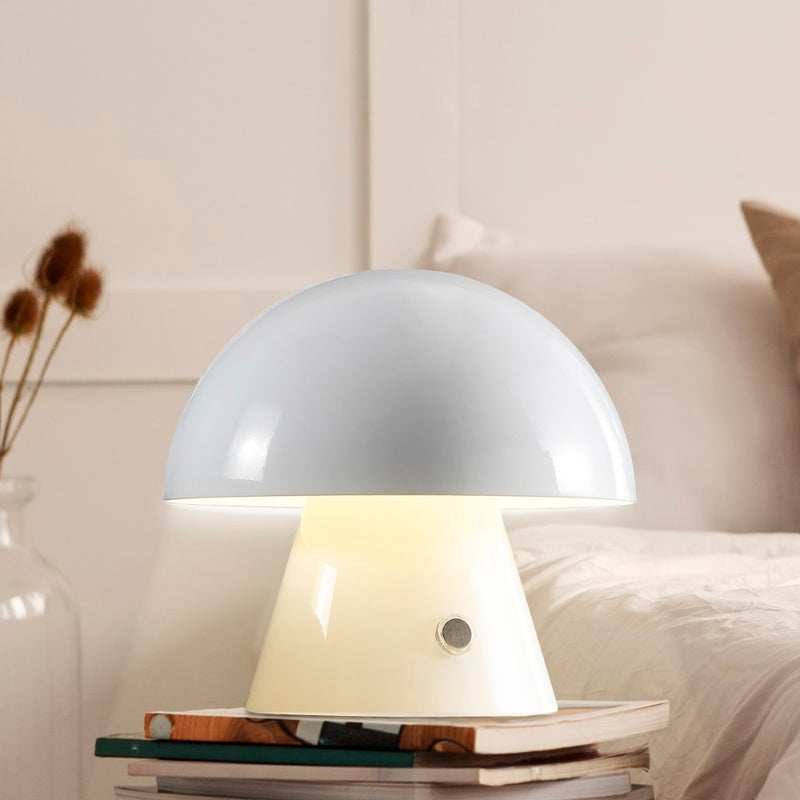 Porcini 7" Contemporary Bohemian Rechargeable/Cordless Iron Integrated LED Mushroom Table Lamp - JONATHAN Y