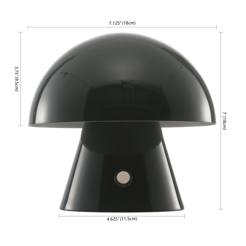 Porcini 7" Contemporary Bohemian Rechargeable/Cordless Iron Integrated LED Mushroom Table Lamp