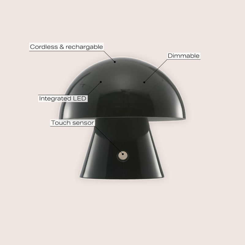 Porcini 7" Contemporary Bohemian Rechargeable/Cordless Iron Integrated LED Mushroom Table Lamp