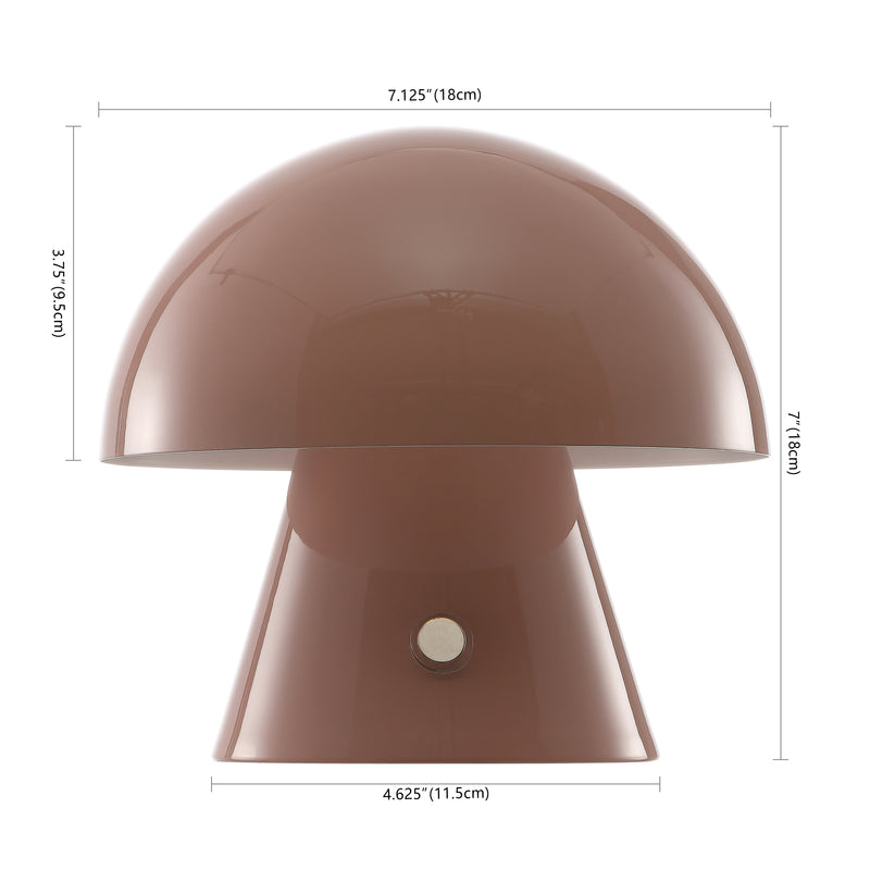 Porcini 7" Contemporary Bohemian Rechargeable/Cordless Iron Integrated LED Mushroom Table Lamp